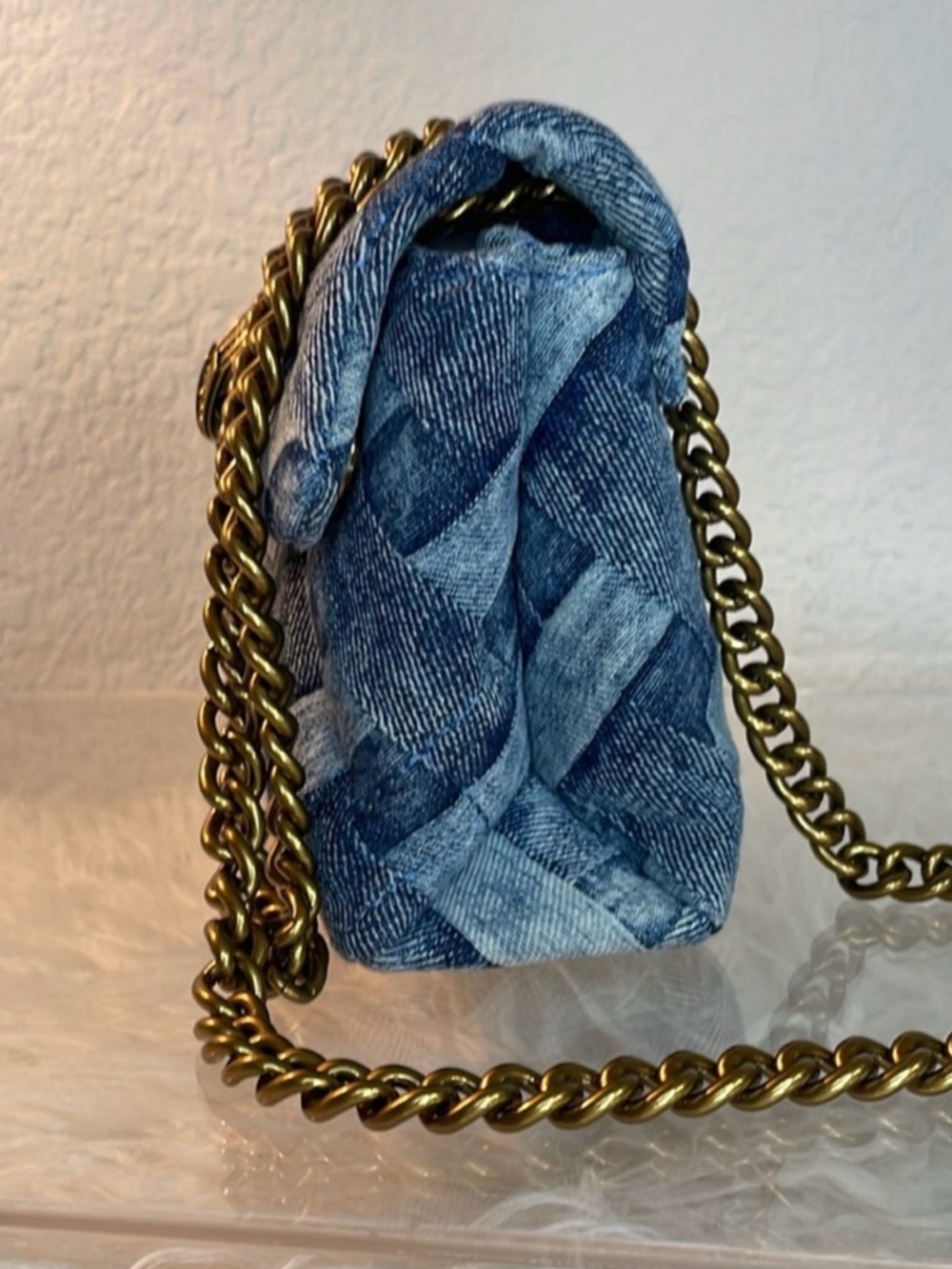 Kurt Geiger Denim Quilted Crossbody Bag with Gold Chain - Picture 3 of 13